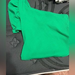 Green one shoulder body suit